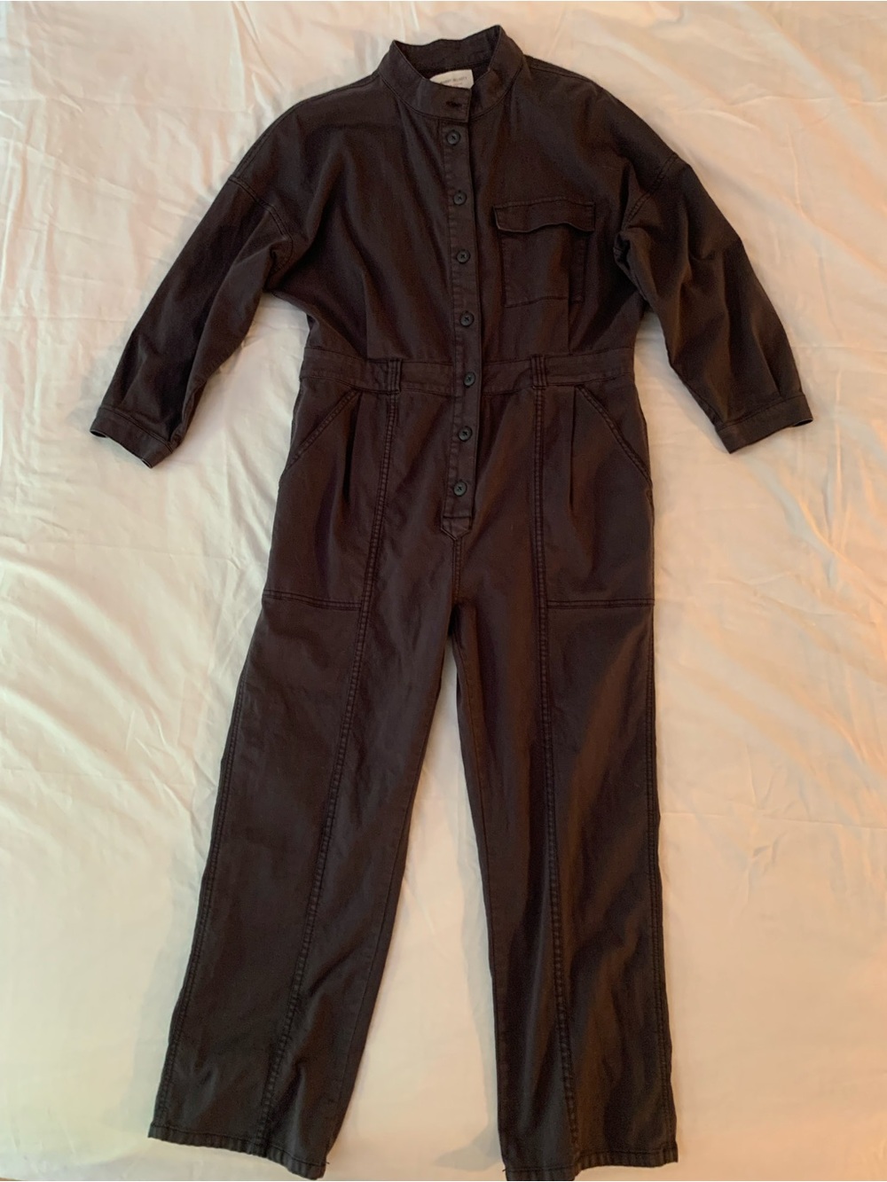 Current/Elliott Utility Cargo Black Button-Front Long-Sleeve One-Piece